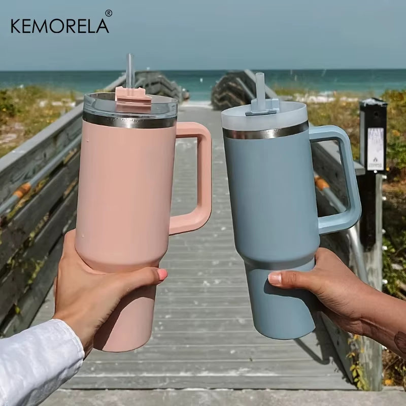 1200ML 304 Stainless Steel Insulated Water Bottle Hot Coffee Car Cup Hot and Cold Mug Thermos Bottle with Handle Straw Sports Av