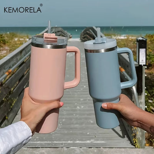 1200ML 304 Stainless Steel Insulated Water Bottle Hot Coffee Car Cup Hot and Cold Mug Thermos Bottle with Handle Straw Sports Av