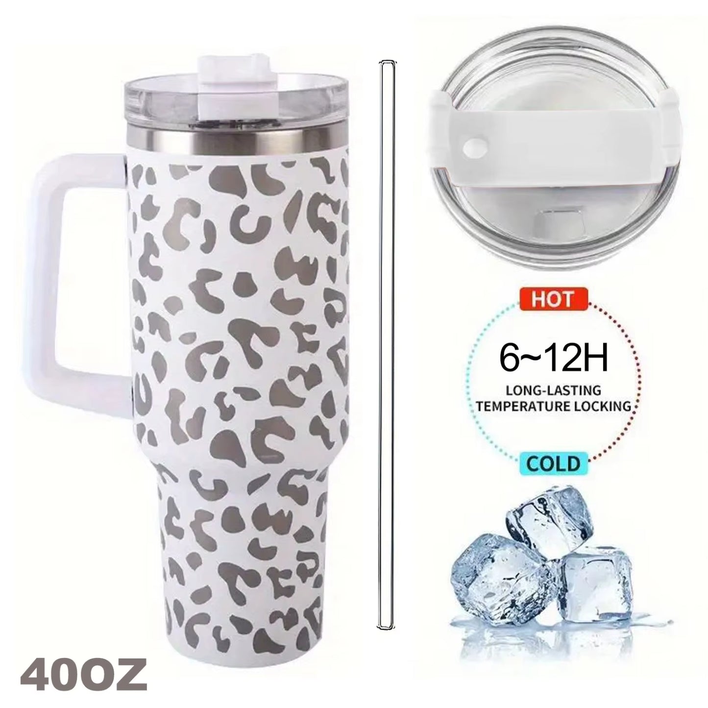1Pc Leopard Print Vacuum Flask 40Oz, Portable Large Capacity Thermal Water Bottles, Stainless Steel Leakproof Tumbler, Heat And