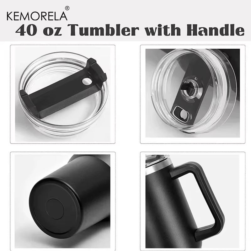 1200ML 304 Stainless Steel Insulated Water Bottle Hot Coffee Car Cup Hot and Cold Mug Thermos Bottle with Handle Straw Sports Av
