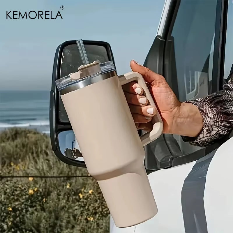1200ML 304 Stainless Steel Insulated Water Bottle Hot Coffee Car Cup Hot and Cold Mug Thermos Bottle with Handle Straw Sports Av