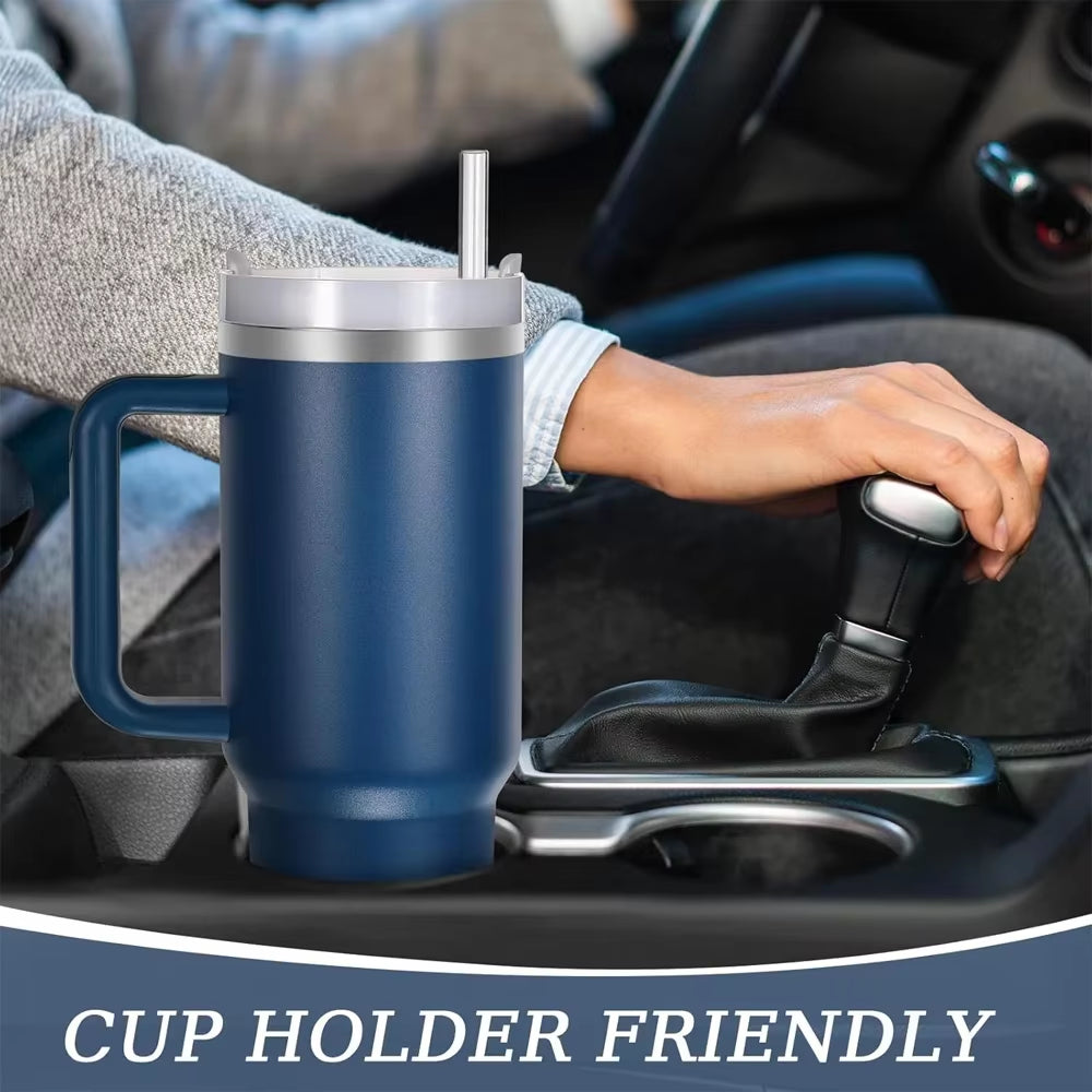 40Oz Tumbler with Straw Lid and Handle Stainles Steel Vacuum Insulated Thermos Water Bottle Cup Thermal Coffee Travel Mug Drinks