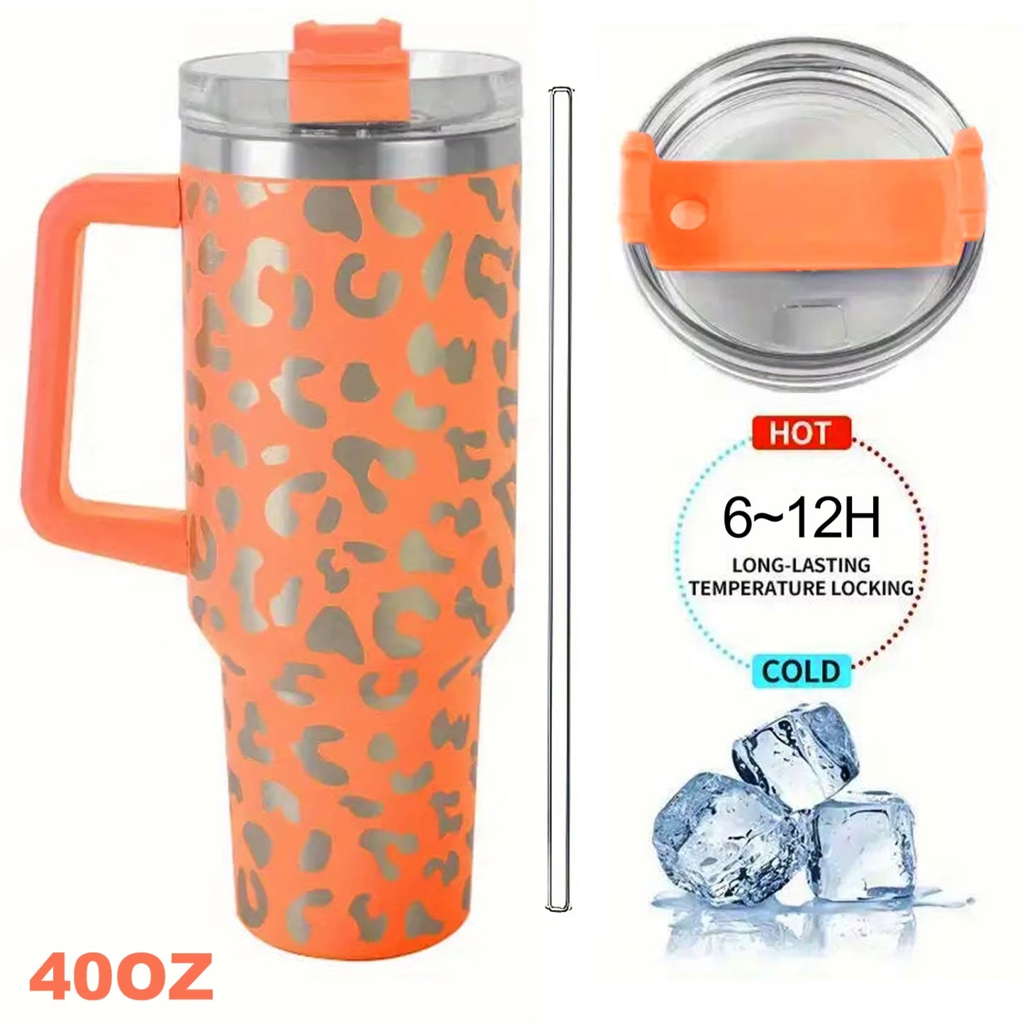 1Pc Leopard Print Vacuum Flask 40Oz, Portable Large Capacity Thermal Water Bottles, Stainless Steel Leakproof Tumbler, Heat And
