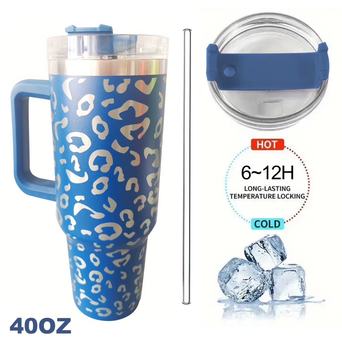 1Pc Leopard Print Vacuum Flask 40Oz, Portable Large Capacity Thermal Water Bottles, Stainless Steel Leakproof Tumbler, Heat And