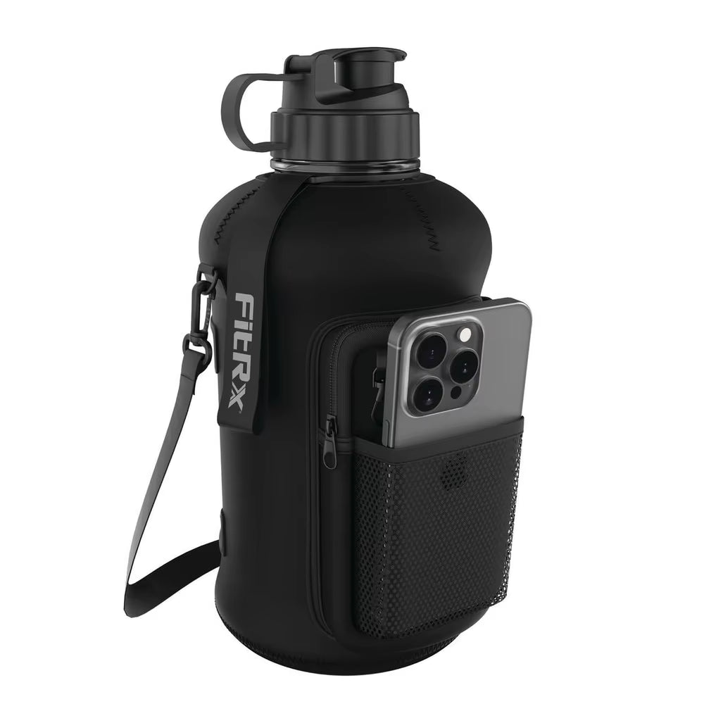 Half Gallon Water Bottle with Neoprene Sleeve Storage Pocket Carry Strap BPA Free 68Oz Portable Hydration Jug Adults