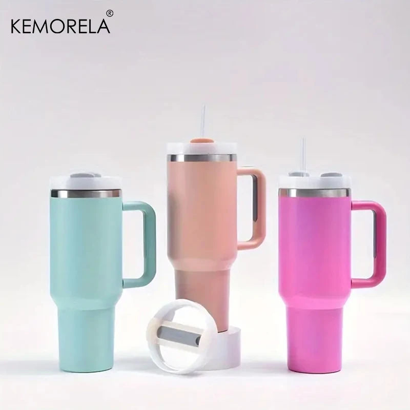 Tumbler with Handle Lid Straw Stainless Steel Water Bottle 887/1182ML Vacuum Thermos Cup Travel Car Coffee Mug