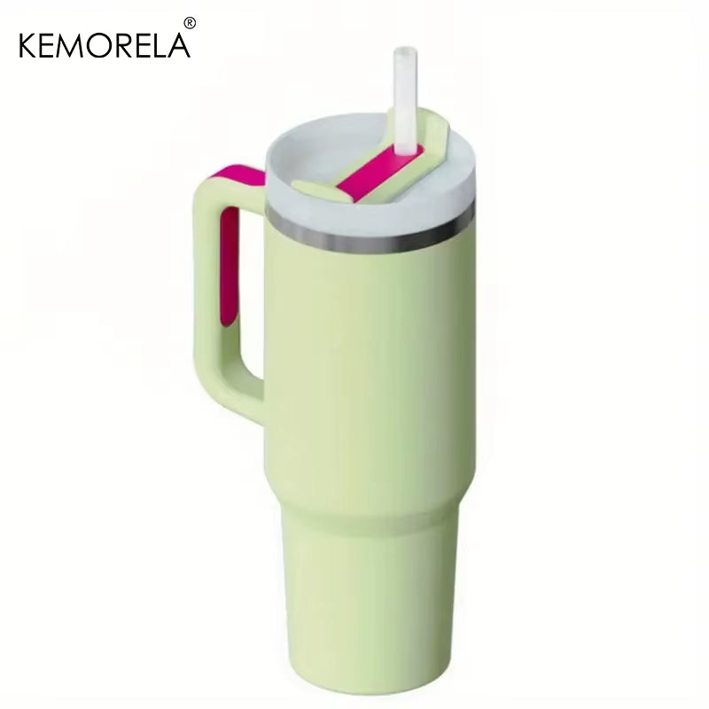 Tumbler with Handle Lid Straw Stainless Steel Water Bottle 887/1182ML Vacuum Thermos Cup Travel Car Coffee Mug