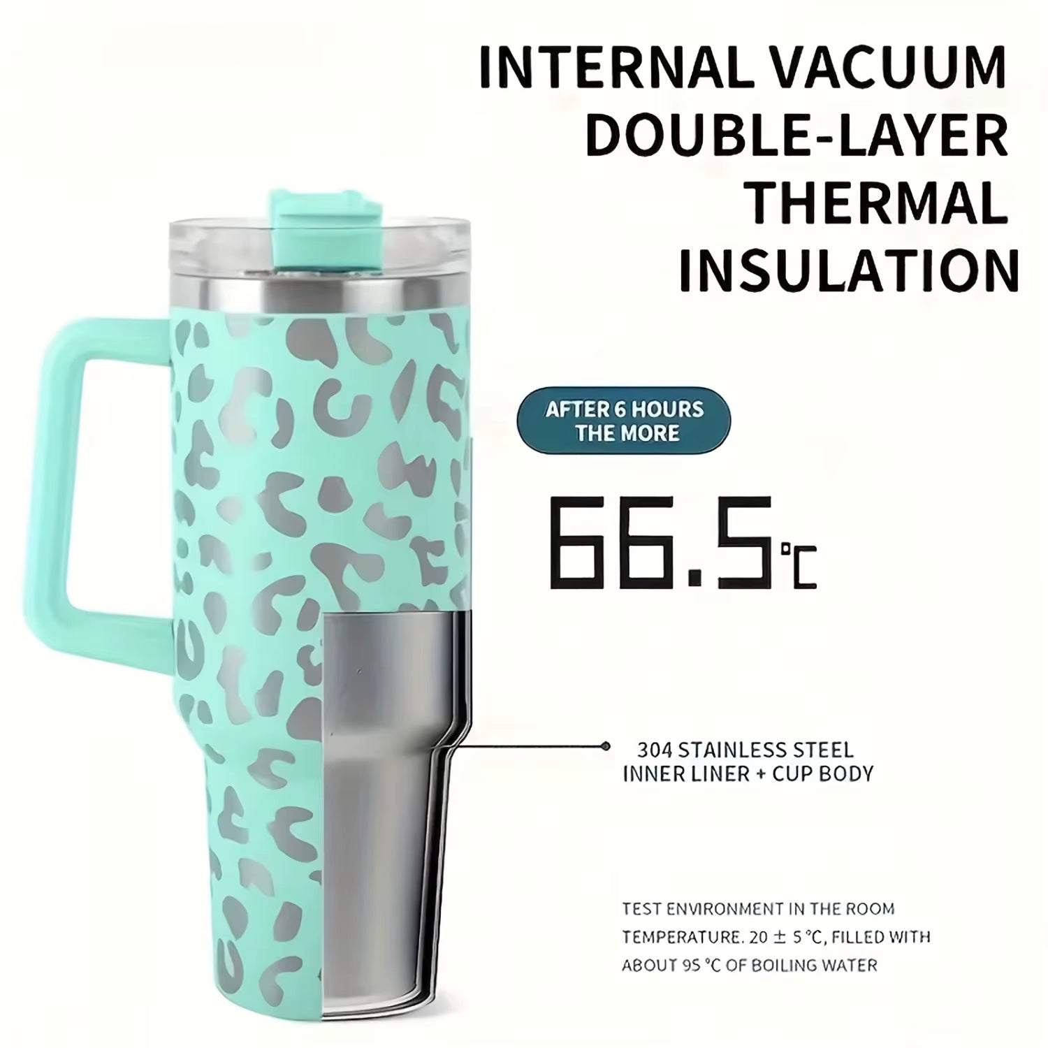 1Pc Leopard Print Vacuum Flask 40Oz, Portable Large Capacity Thermal Water Bottles, Stainless Steel Leakproof Tumbler, Heat And