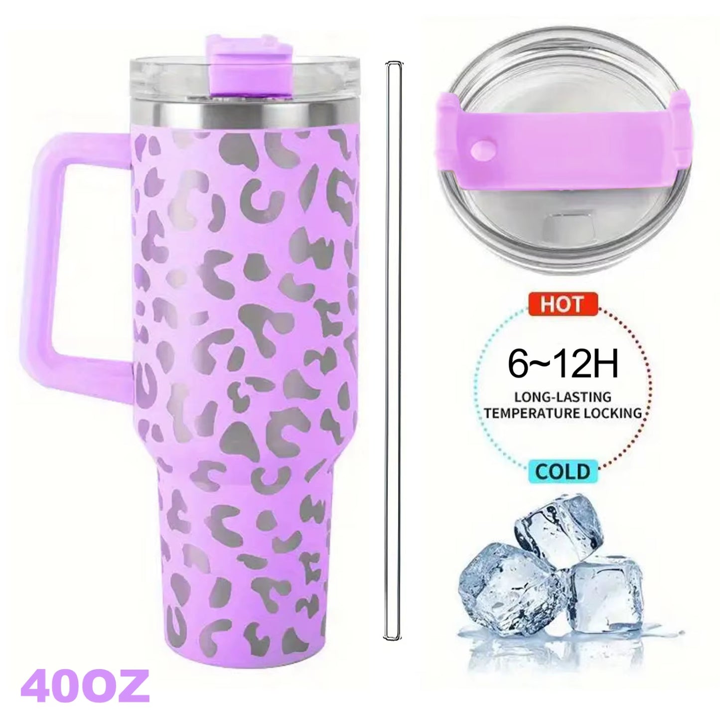 1Pc Leopard Print Vacuum Flask 40Oz, Portable Large Capacity Thermal Water Bottles, Stainless Steel Leakproof Tumbler, Heat And