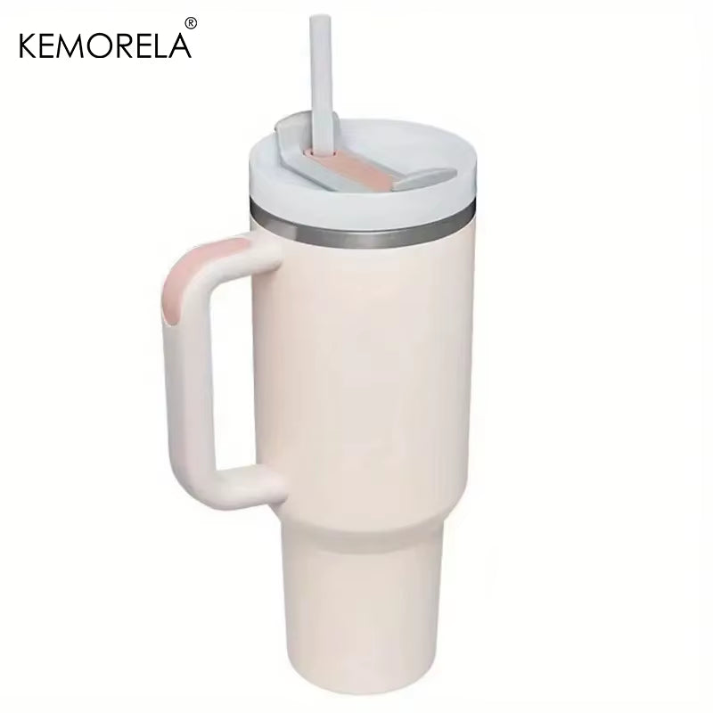 Tumbler with Handle Lid Straw Stainless Steel Water Bottle 887/1182ML Vacuum Thermos Cup Travel Car Coffee Mug