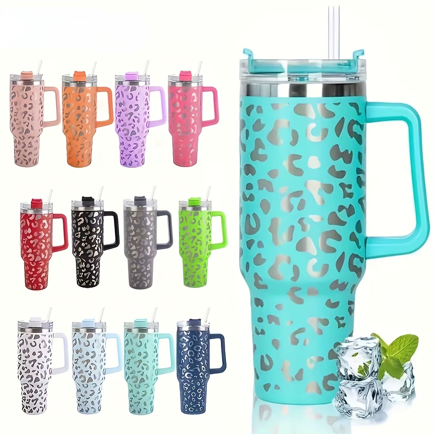 1Pc Leopard Print Vacuum Flask 40Oz, Portable Large Capacity Thermal Water Bottles, Stainless Steel Leakproof Tumbler, Heat And