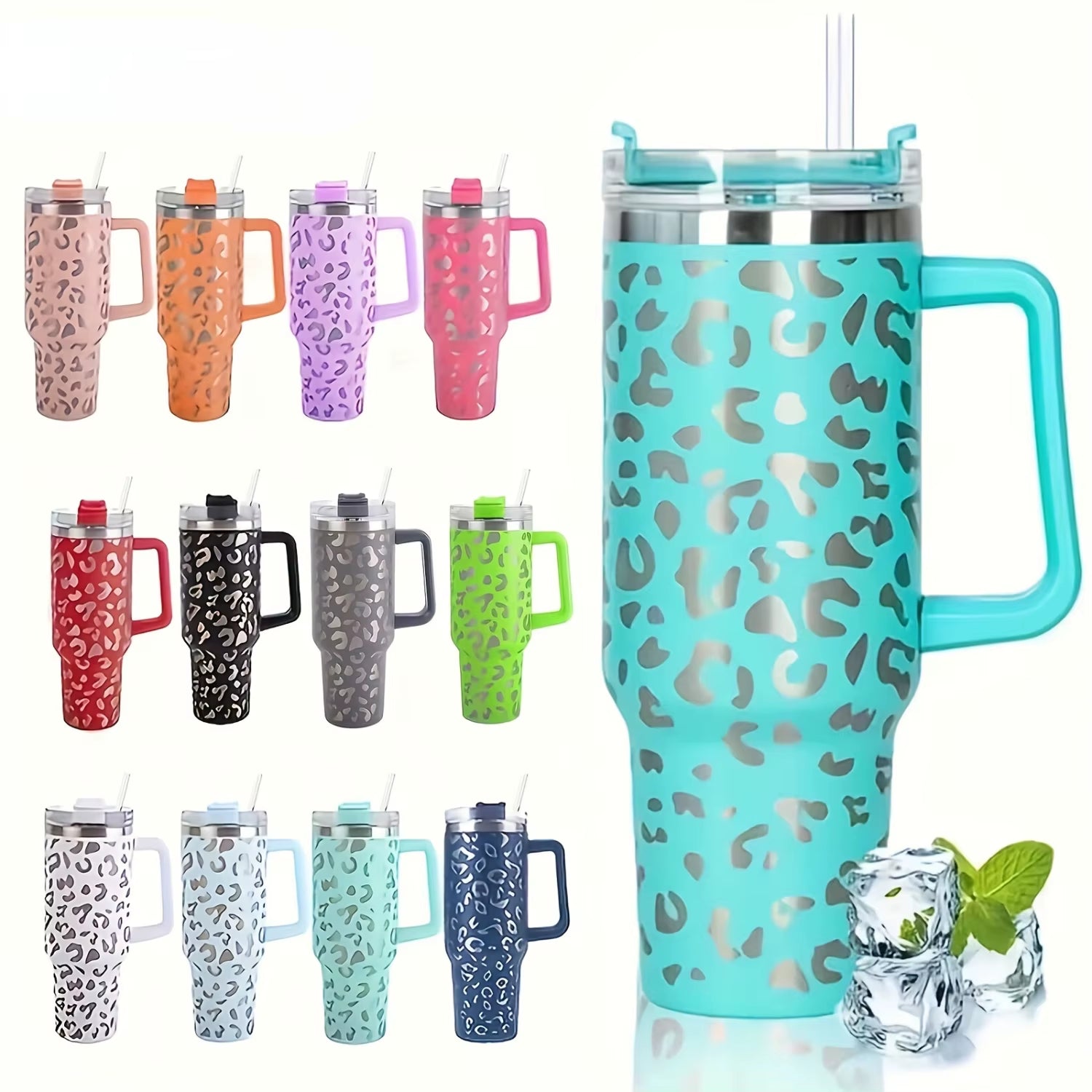 1Pc Leopard Print Vacuum Flask 40Oz, Portable Large Capacity Thermal Water Bottles, Stainless Steel Leakproof Tumbler, Heat And
