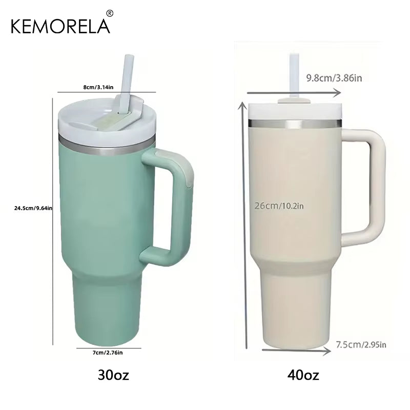 Tumbler with Handle Lid Straw Stainless Steel Water Bottle 887/1182ML Vacuum Thermos Cup Travel Car Coffee Mug