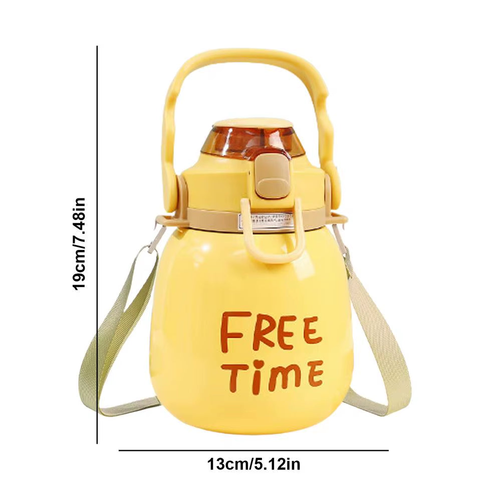 Large Belly Bottle with Straw 1000Ml Cute Water Bottles with Handle Hydrating Gym Bottle with Strap 316 Stainless Steel