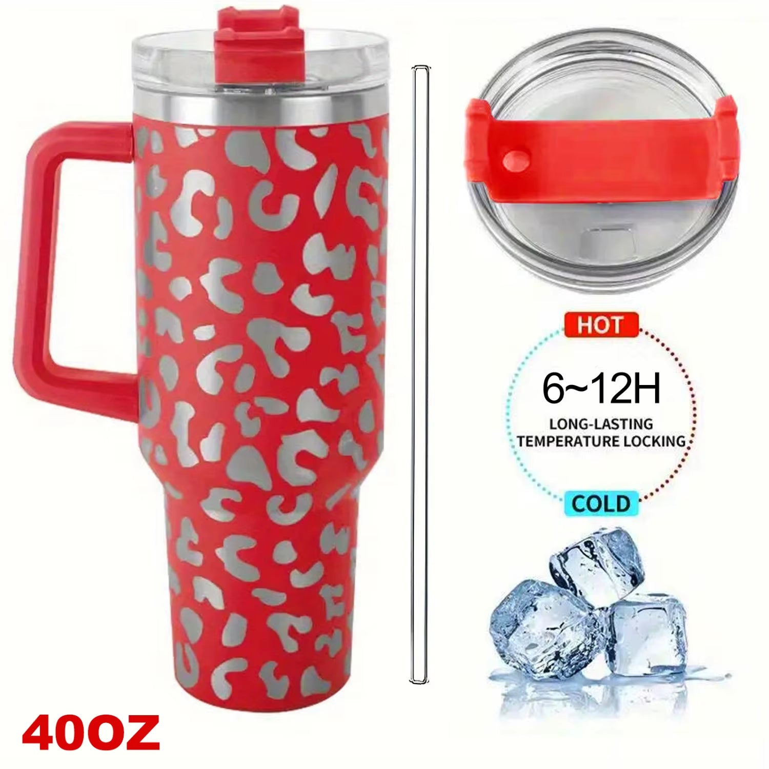1Pc Leopard Print Vacuum Flask 40Oz, Portable Large Capacity Thermal Water Bottles, Stainless Steel Leakproof Tumbler, Heat And