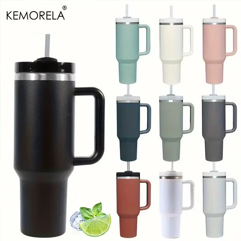 Tumbler with Handle Lid Straw Stainless Steel Water Bottle 887/1182ML Vacuum Thermos Cup Travel Car Coffee Mug