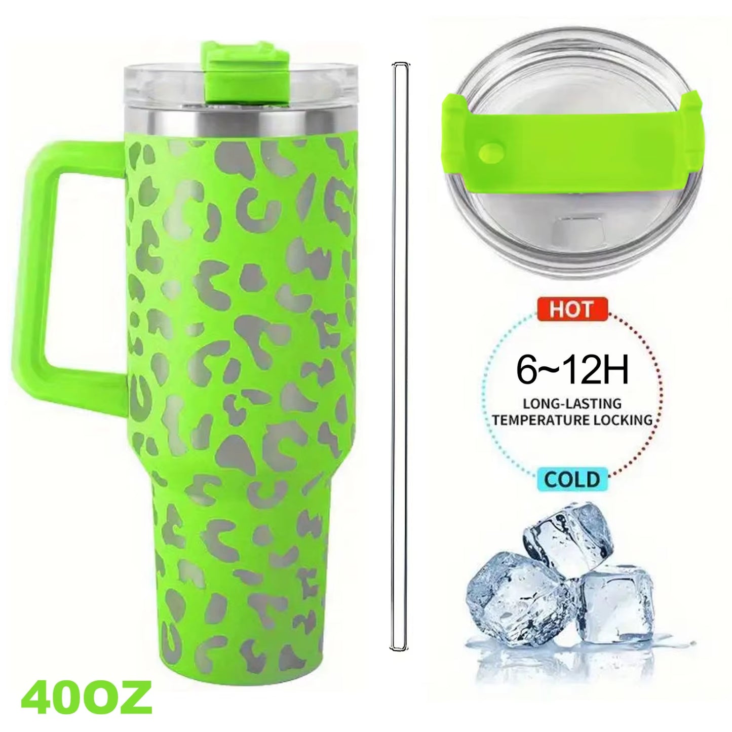 1Pc Leopard Print Vacuum Flask 40Oz, Portable Large Capacity Thermal Water Bottles, Stainless Steel Leakproof Tumbler, Heat And