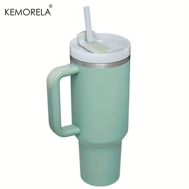 Tumbler with Handle Lid Straw Stainless Steel Water Bottle 887/1182ML Vacuum Thermos Cup Travel Car Coffee Mug