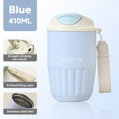 410Ml Ceramic Liner Thermos Coffee Cup Double Wall Stainless Steel Vacuum Insulated Thermos for Coffee Thermal Mug Tumbler Gift