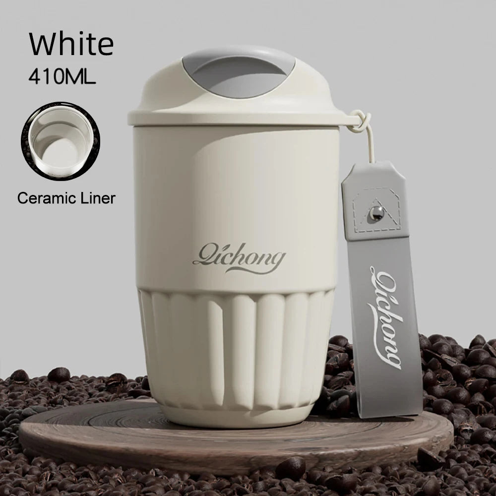 410Ml Ceramic Liner Thermos Coffee Cup Double Wall Stainless Steel Vacuum Insulated Thermos for Coffee Thermal Mug Tumbler Gift