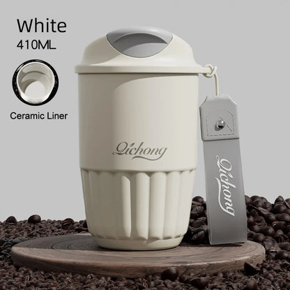 410Ml Ceramic Liner Thermos Coffee Cup Double Wall Stainless Steel Vacuum Insulated Thermos for Coffee Thermal Mug Tumbler Gift
