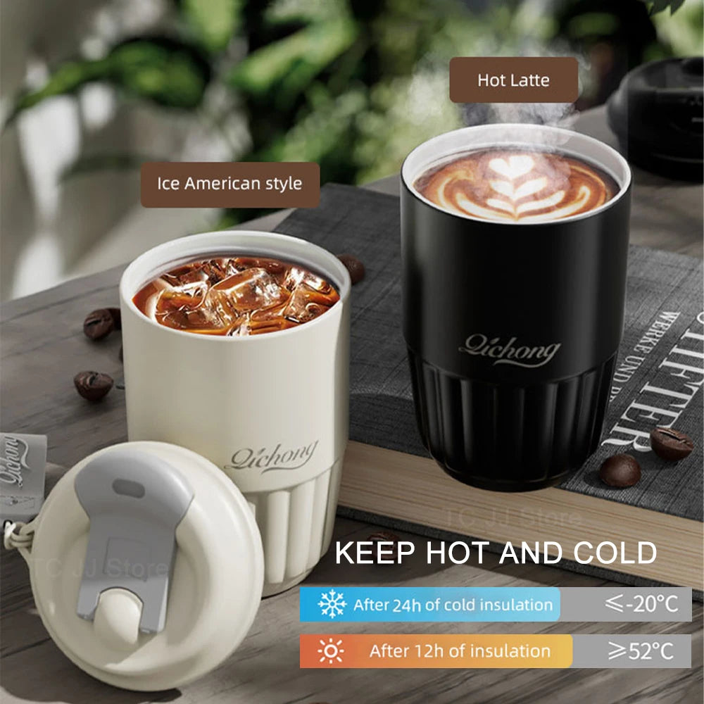 410Ml Ceramic Liner Thermos Coffee Cup Double Wall Stainless Steel Vacuum Insulated Thermos for Coffee Thermal Mug Tumbler Gift