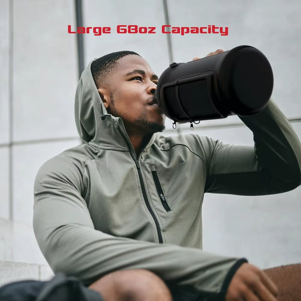 Half Gallon Water Bottle with Neoprene Sleeve Storage Pocket Carry Strap BPA Free 68Oz Portable Hydration Jug Adults