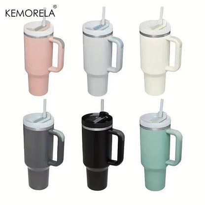 Tumbler with Handle Lid Straw Stainless Steel Water Bottle 887/1182ML Vacuum Thermos Cup Travel Car Coffee Mug