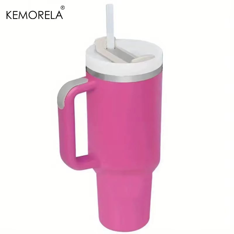 Tumbler with Handle Lid Straw Stainless Steel Water Bottle 887/1182ML Vacuum Thermos Cup Travel Car Coffee Mug