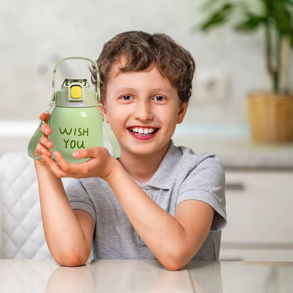 Large Belly Bottle with Straw 1000Ml Cute Water Bottles with Handle Hydrating Gym Bottle with Strap 316 Stainless Steel