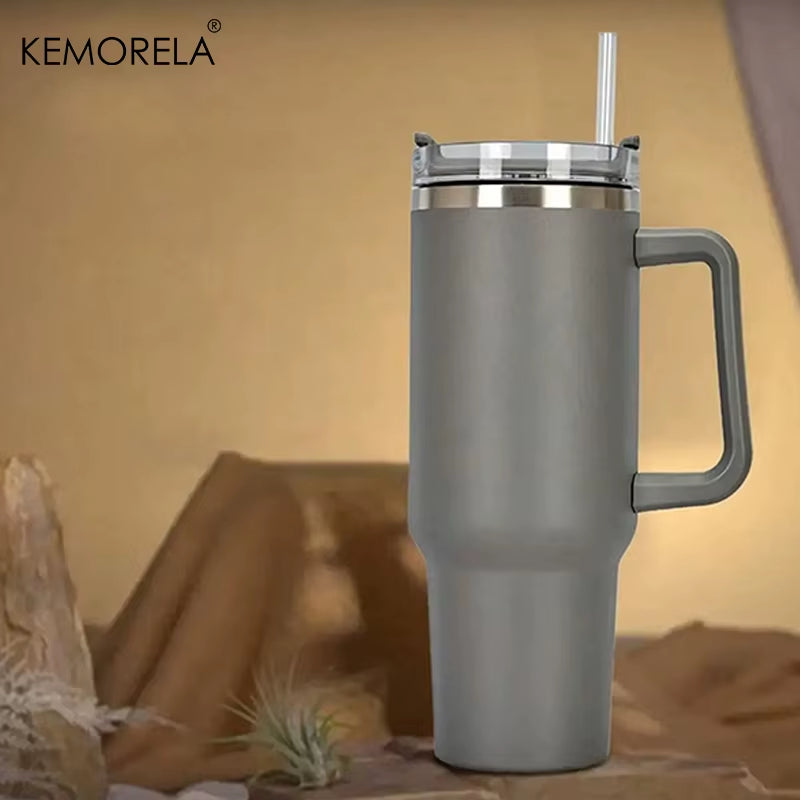 1200ML 304 Stainless Steel Insulated Water Bottle Hot Coffee Car Cup Hot and Cold Mug Thermos Bottle with Handle Straw Sports Av