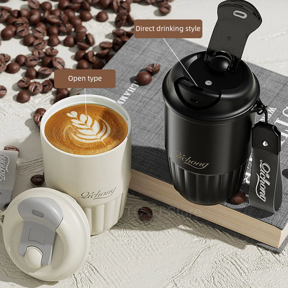 410Ml Ceramic Liner Thermos Coffee Cup Double Wall Stainless Steel Vacuum Insulated Thermos for Coffee Thermal Mug Tumbler Gift