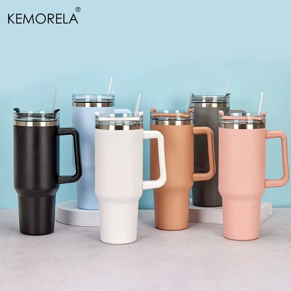 1200ML 304 Stainless Steel Insulated Water Bottle Hot Coffee Car Cup Hot and Cold Mug Thermos Bottle with Handle Straw Sports Av