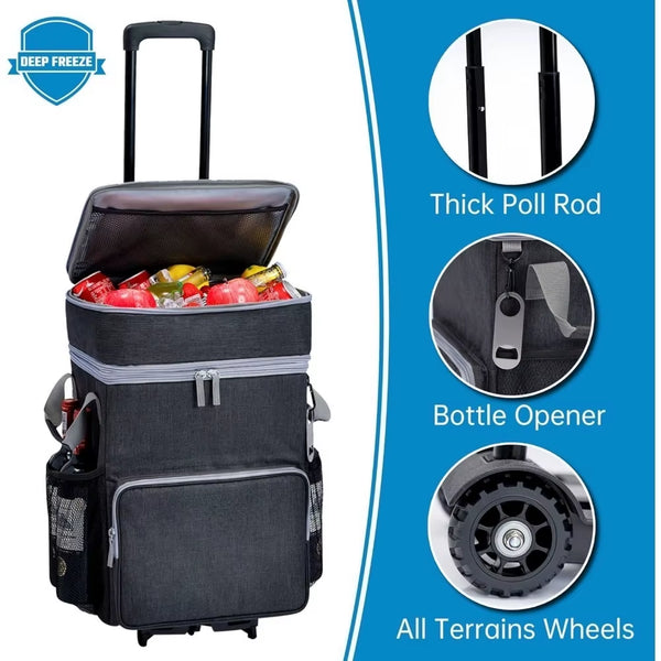 72-Can Large Rolling Cooler, Leakproof Insulated Soft Cooler Bag with Wheels and Handle Collapsible for Beach