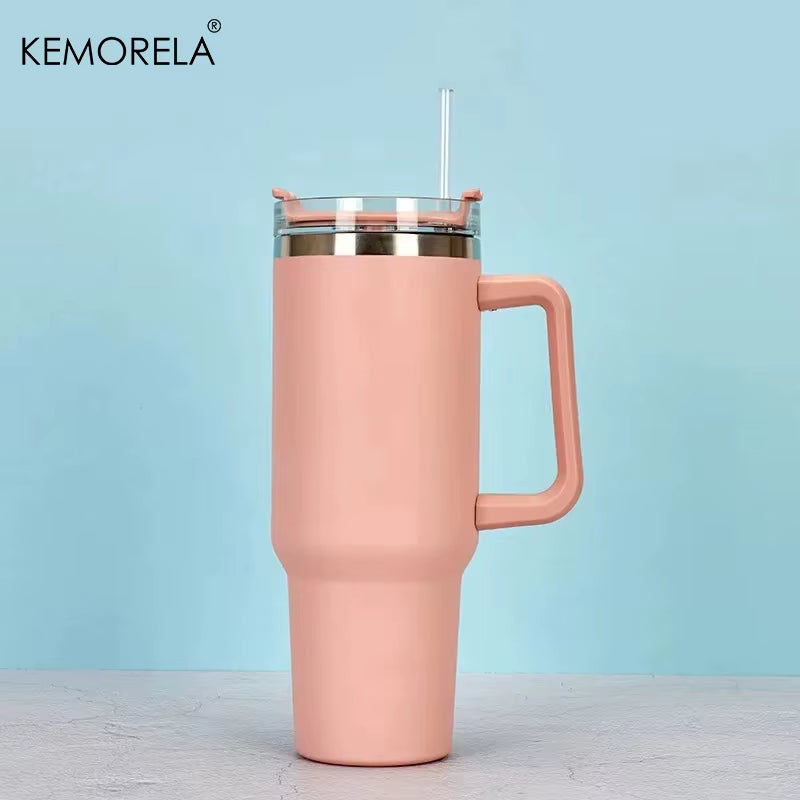1200ML 304 Stainless Steel Insulated Water Bottle Hot Coffee Car Cup Hot and Cold Mug Thermos Bottle with Handle Straw Sports Av
