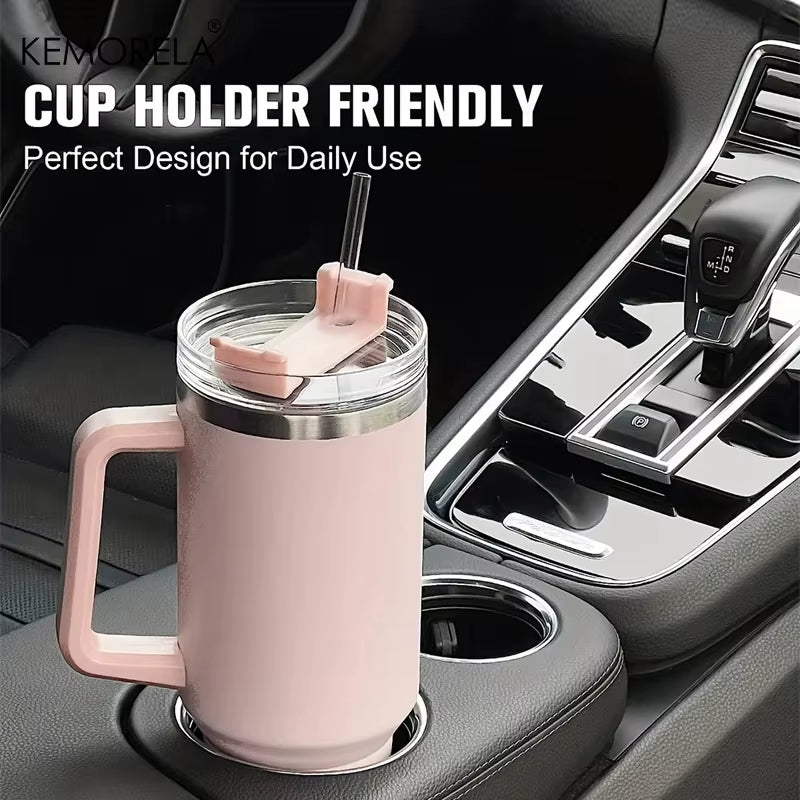 1200ML 304 Stainless Steel Insulated Water Bottle Hot Coffee Car Cup Hot and Cold Mug Thermos Bottle with Handle Straw Sports Av
