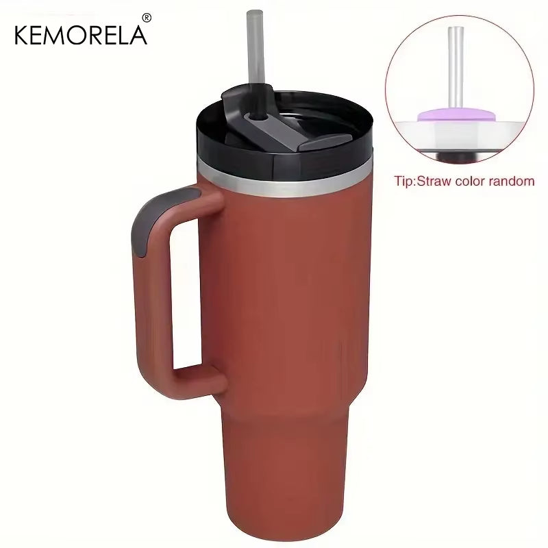 Tumbler with Handle Lid Straw Stainless Steel Water Bottle 887/1182ML Vacuum Thermos Cup Travel Car Coffee Mug
