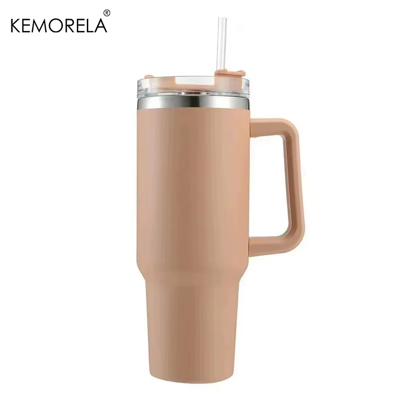 1200ML 304 Stainless Steel Insulated Water Bottle Hot Coffee Car Cup Hot and Cold Mug Thermos Bottle with Handle Straw Sports Av