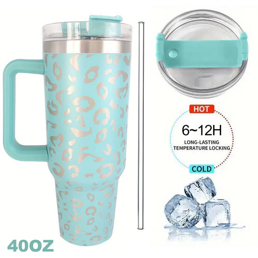 1Pc Leopard Print Vacuum Flask 40Oz, Portable Large Capacity Thermal Water Bottles, Stainless Steel Leakproof Tumbler, Heat And