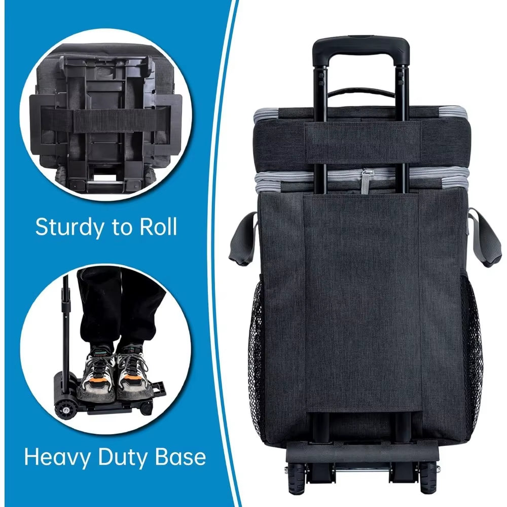 72-Can Large Rolling Cooler, Leakproof Insulated Soft Cooler Bag with Wheels and Handle Collapsible for Beach