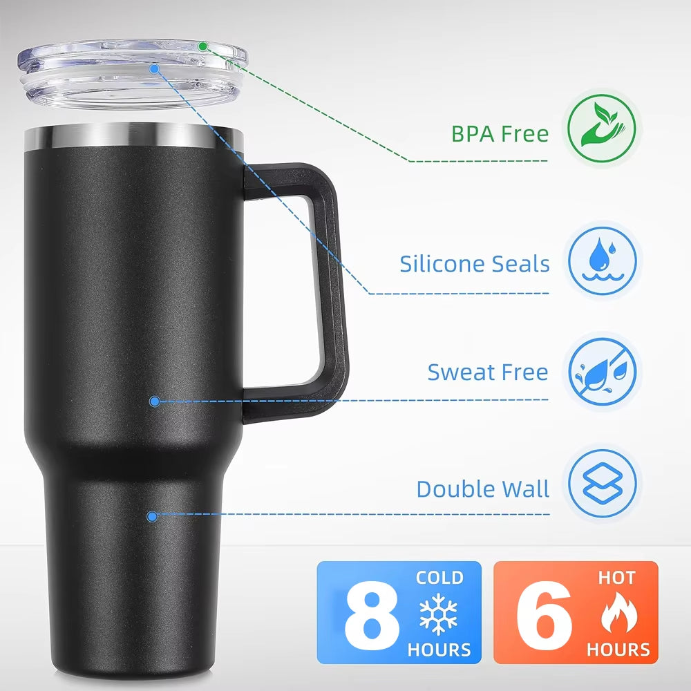 40Oz Tumbler with Straw Lid and Handle Stainles Steel Vacuum Insulated Thermos Water Bottle Cup Thermal Coffee Travel Mug Drinks