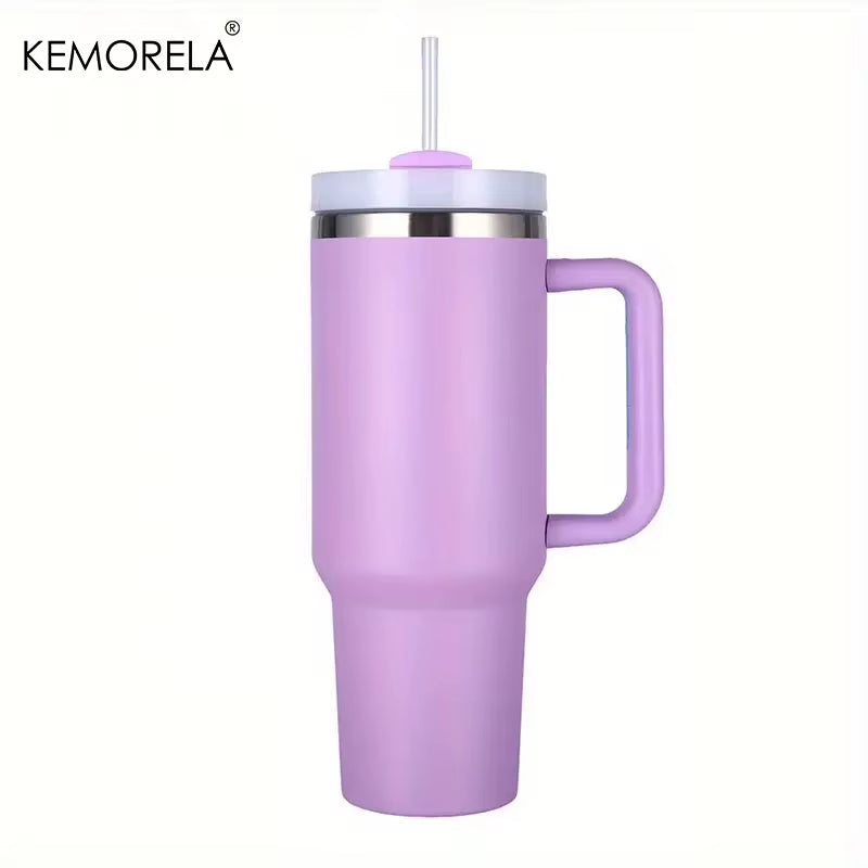 Tumbler with Handle Lid Straw Stainless Steel Water Bottle 887/1182ML Vacuum Thermos Cup Travel Car Coffee Mug