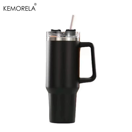 1200ML 304 Stainless Steel Insulated Water Bottle Hot Coffee Car Cup Hot and Cold Mug Thermos Bottle with Handle Straw Sports Av
