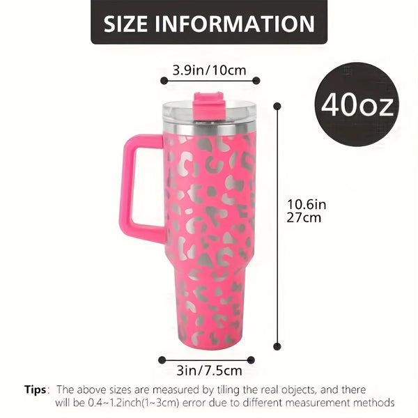 1Pc Leopard Print Vacuum Flask 40Oz, Portable Large Capacity Thermal Water Bottles, Stainless Steel Leakproof Tumbler, Heat And