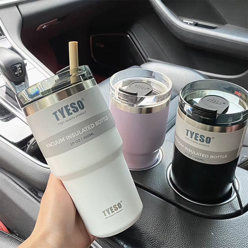 Coffee Cup Stainless Steel Double-Layer Insulation Car Water Bottle with Straw & Handle Portable Ice Cup Insulated Water Bottle