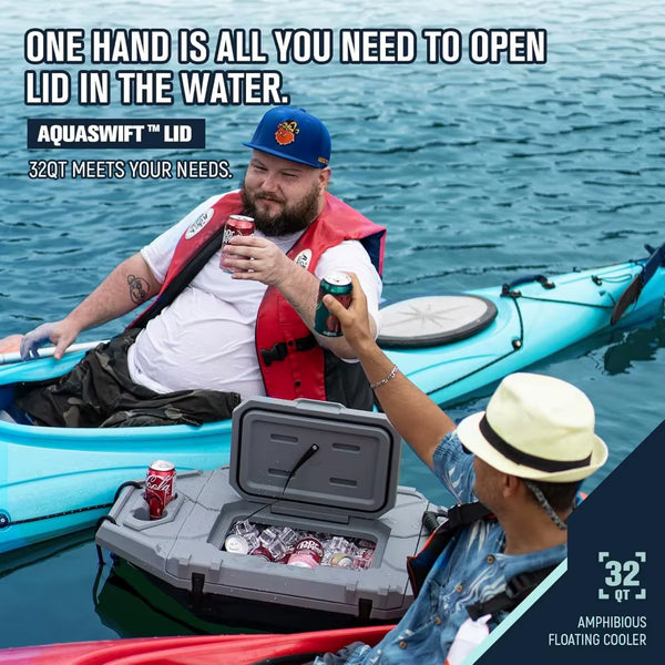 Floating Cooler – 32 QT up to 60 Hours Amphibious Ice Chest - Kayak Camping Coolers for Lake, River, SUP, Fishing, Boat, Pool, P