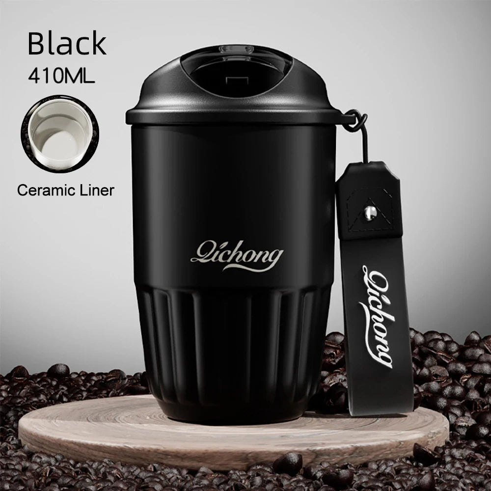 410Ml Ceramic Liner Thermos Coffee Cup Double Wall Stainless Steel Vacuum Insulated Thermos for Coffee Thermal Mug Tumbler Gift